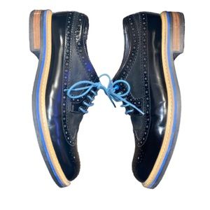 Clarks Leather Wing Tip Oxford Shoes Blue Trim